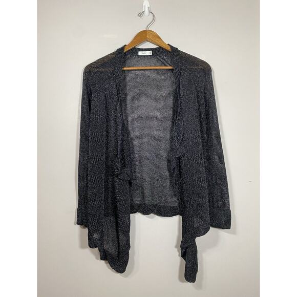 Vince Cardigan Womens Black Metallic Open Front Waterfall Open Knit‎ Sweater - Picture 1 of 5